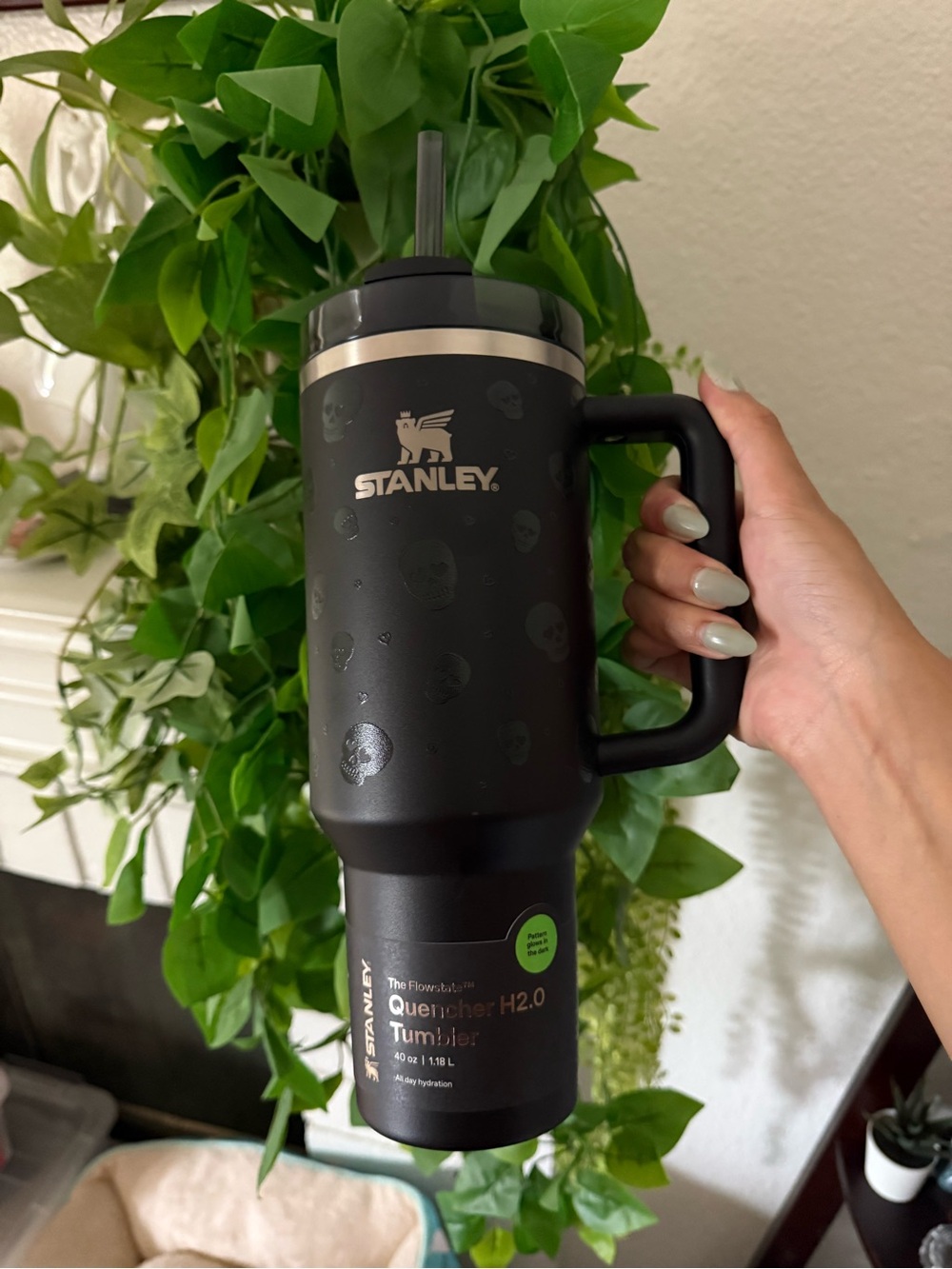 Stanley Black Travel Tumbler with Handle and Straw